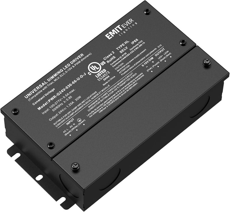 EMITEVER 30W Dimmable LED Driver, 24V Triac Dimmable Power Supply, AC to DC Transformer for LED Light, Compatible with Lutron and Leviton Dimmer, Waterproof IP67 and UL Listed, Class 2 - Image 1